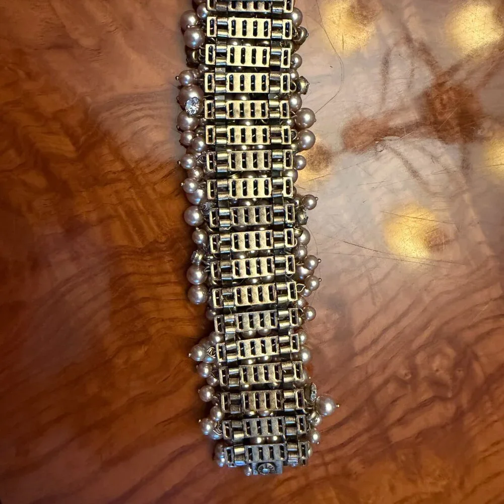 J.Crew Pearl & Crystal Cluster Bracelet – Wide Statement Cuff - Picture 4 of 4